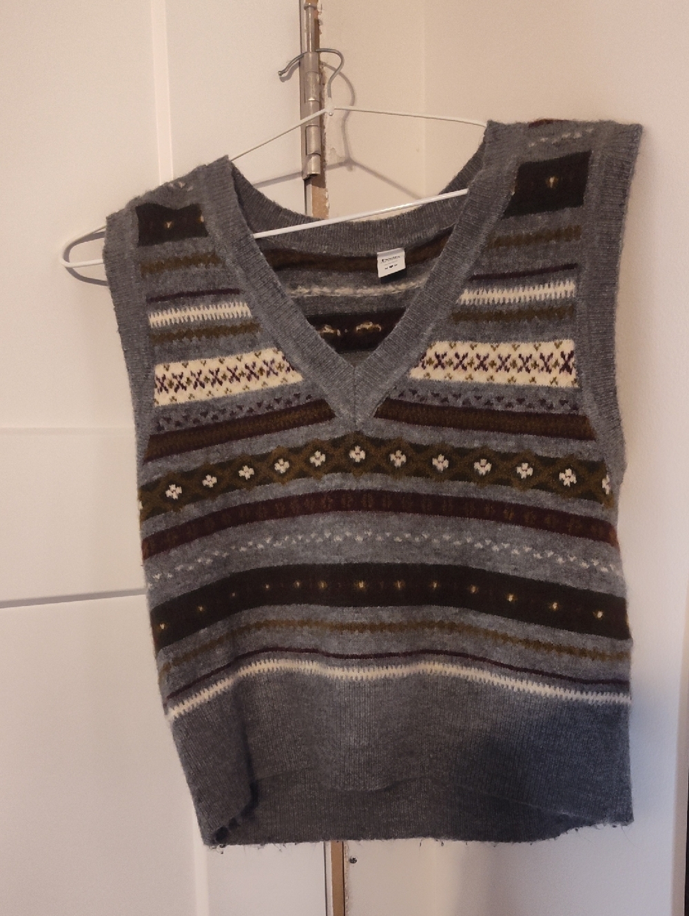 twik Gray Fair Isle Knit Vest with Earthy Accents